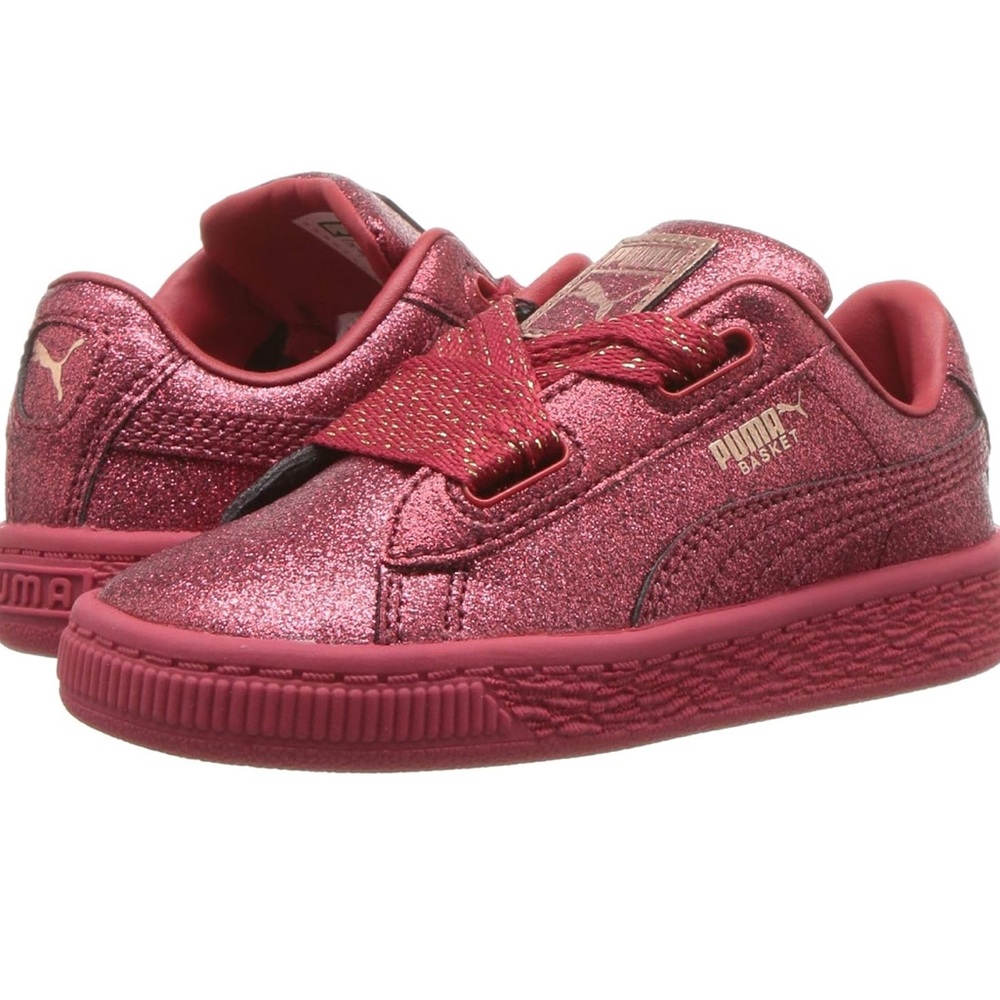 PUMA Kids' Basket Holiday Heart Glamour Glitter Sneakers, Size 13.5 Barely Worn